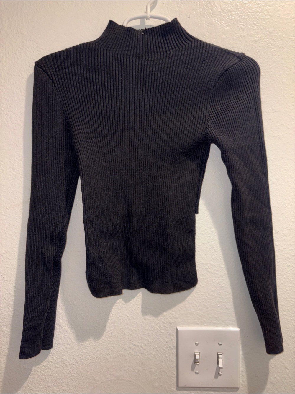 Forever 21 Black Ribbed Mock Neck Long Sleeve Top